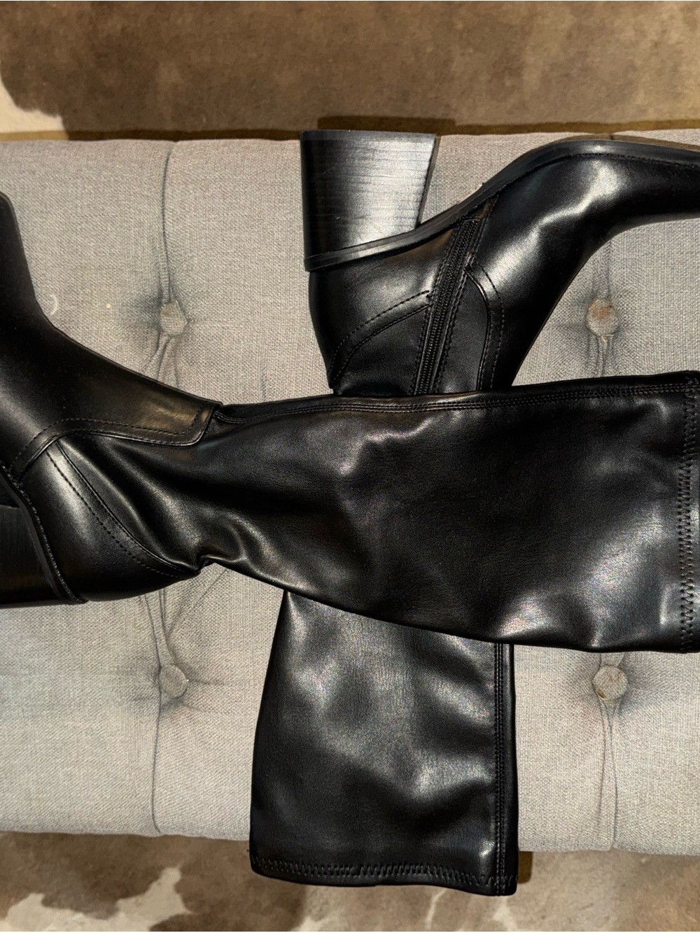 Steve Madden Black Leather Heeled Knee-High Boots